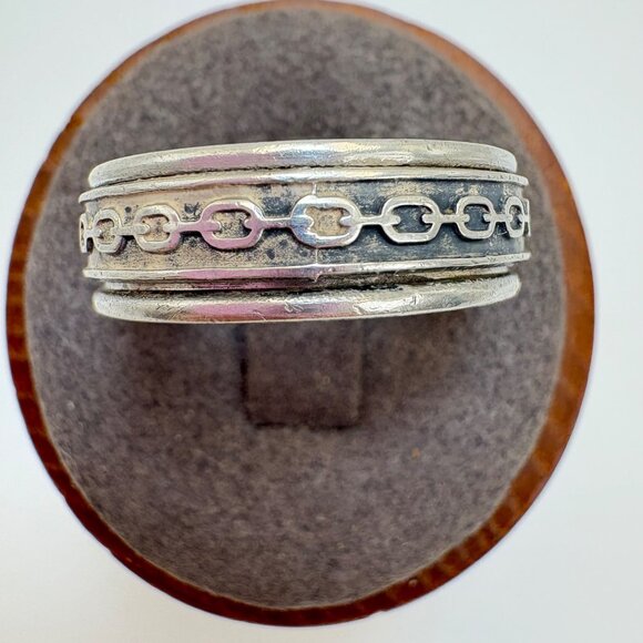 VTG Solid Sterling Silver 925 Chain Oval Link Textured Band Ring Size 10 - Picture 1 of 13